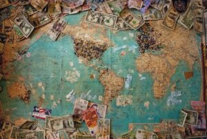 Global currency on a map